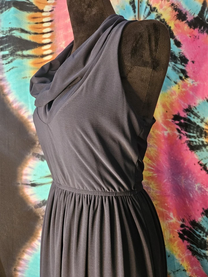 Judith March Vintage Dress Navy Cowl Neck Racer Back Sleeveless Stretch  - Image 3 of 4