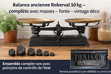 Balance ancienne Roberval 10 kg – complète avec 7 masses