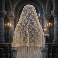Beige Lace Chapel Veil - Traditional Catholic...