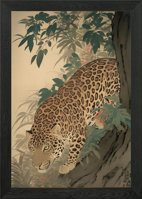 Leopard Ukiyo e Framed Wall Art Poster Canvas Print Picture