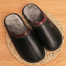 Unisex Genuine Leather Slippers Waterproof Thicken Home Shoes Men Slippers