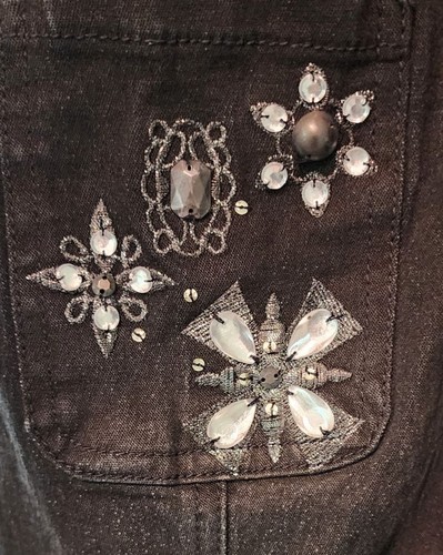 Diane Gilman DQ2 Black Denim Blazer Jacket 2X Embellished Floral Sequin Western - Picture 5 of 10