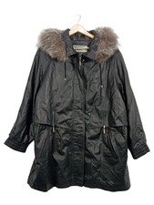 Matrix Collection Damen Ledermantel Pelzkragen Gr. 46 Schwarz Parka