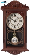 Vintage Grandfather-Style Wall Clock with Wood-Effect Plastic Pendulum