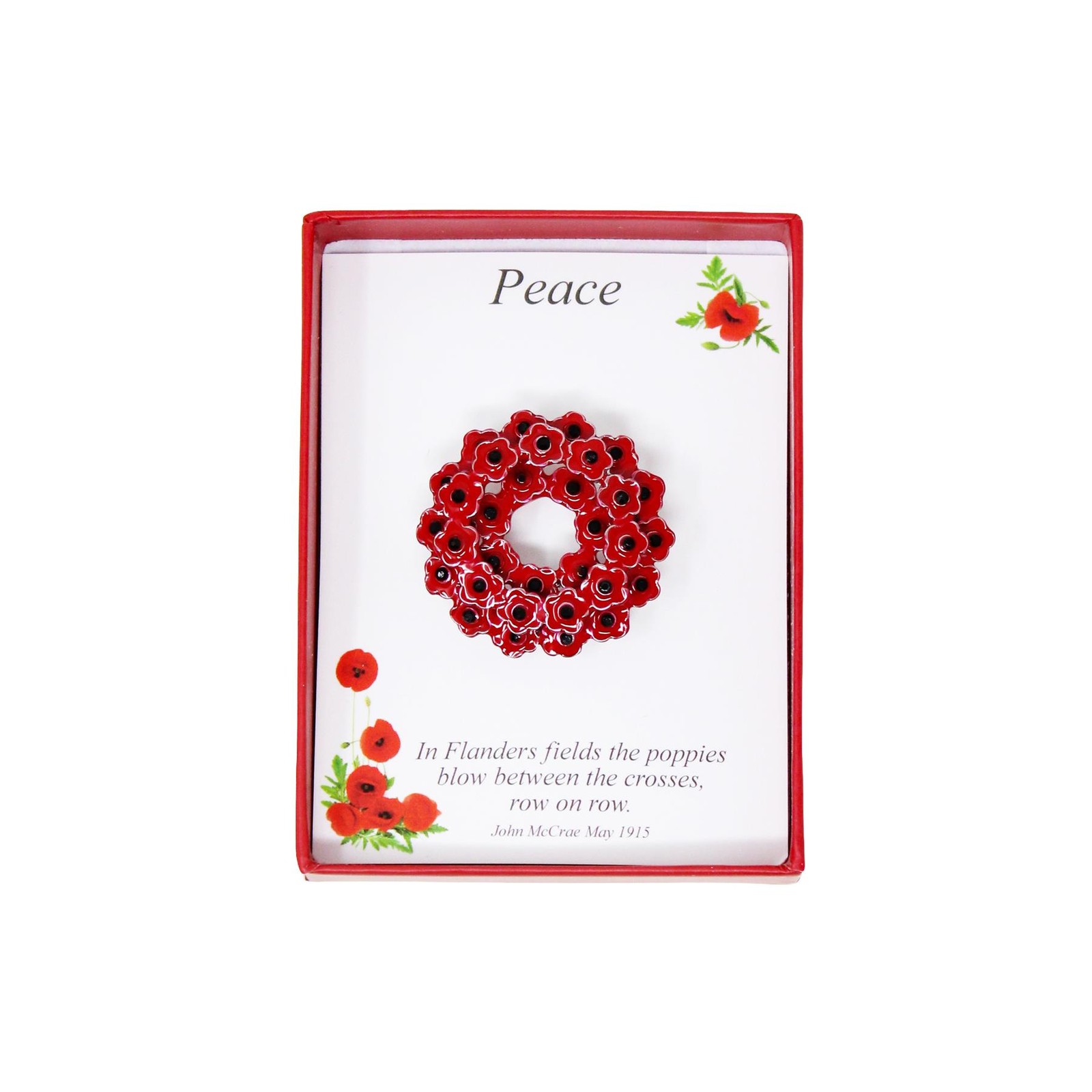 Enamel Remembrance Brooch Pin Badge Red Flower Wreath Silver Lapel Accessory