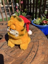 Vintage Garfield Plush Santa Hat Dakin 1981 Stuffed Cat Christmas Holiday Toy