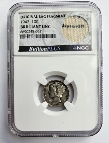 1942 Mercury Silver Dime- Bullion Plus Bag Fragment Holder - With Toning