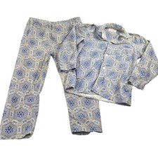 Vintage Pajama Set Mens Medium Blue Medallion Cotton Marksman Loungewear