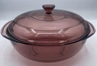 Vintage Pyrex Cranberry 024  Casserole Dish w Lid 2 Qt Glass USA