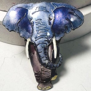 Zarlite Elephant Brooch Pin Enamel Blue Purple Figural Zoo Safari silver plated
