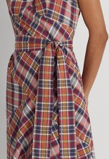 Lauren Ralph Lauren Women’s Belted Cotton Madras Sleeveless Dress Burgundy/Navy