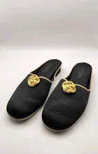 Vintage Daniel Green Slippers Black Gold Slides 8.5