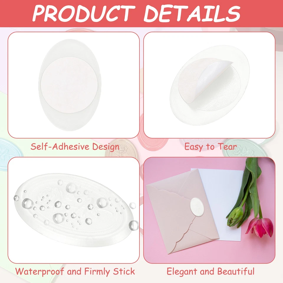 25 peças adesivos de vedação de cera, adesivos autoadesivos de selo de envelope rosa, branco - Imagem 3 de 4