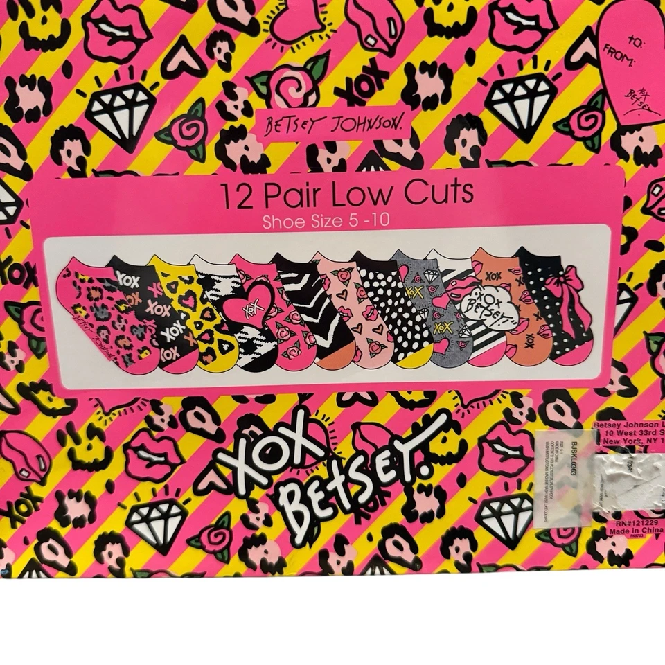 Nuevo Betsey Johnson XOX Paquete de 12 Calcetines Corte Bajo Set de Regalo Foto 4 de 4