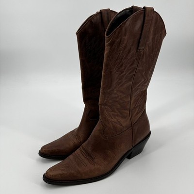Matisse Brown Leather Western Cowboy Boots Pointed Toe Mid Calf Pull On Festival