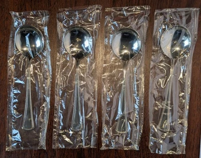 Lot of 4 NEW Oneida Needlepoint BOUILLON SPOON Stainless Steel 2544SBLF Soup