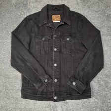 Pull & Bear Black Denim Jacket Men’s Medium Trucker Western Button Up Classic