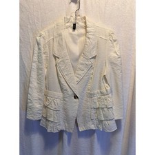 Ambition Womens Cream White Textured Ruffle Tiered Single Button Blazer Jacket