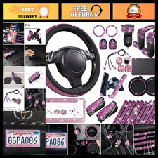 30 Pcs Bling Pink Car Accessories Set For Women - Rhinestone Steering Wheel Lic 30 Pcs Bling Pink Car Accessories Set For Women - Rhinestone Steering Wheel Lic