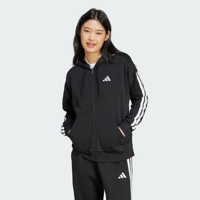 adidas women Essentials 3-Stripes Full-Zip Fleece Hoodie