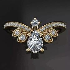 3Ct Pear Cut Lab Created Diamond Engagement Bridal Women Ring 14k Yellow Gold FN