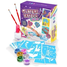 33-Piece Glitter Tattoo Kit for Girls - Fun Body Art with 24 Stencils & Colors