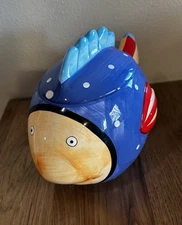 Hand Painted Ceramic FISH COOKIE JAR With Lid Coco Dowley Aquatic Cookies EUC