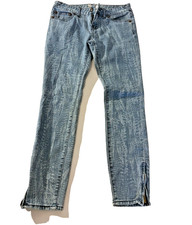Free People Feather Print Ankle Zip Skinny Cropped Jeans w 26 L:33 Indie Y2K