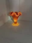 Vintage Fenton Orange Amberina Hobnail Ruffled Glass 4" Vase
