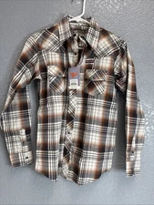 Cowboy hardware youth boys L orange brown snap up long sleeve curvy diamond NWT