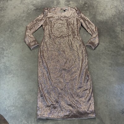 Rachel Zoe Dress Womens 10 Sequin Jeane Champagne Midi Cut Out Back Long  Sleeve | eBay