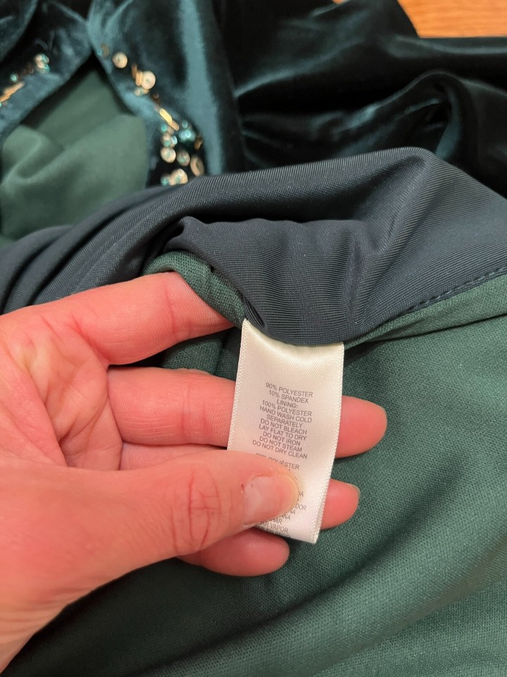 Alex Evenings Womens Green Velvet Jeweled Neckline Cocktail Party Size