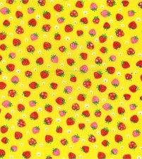 Printed Polycotton Craft Fabric Material - YELLOW STRAWBERRIES