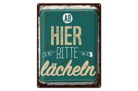 Blechschild Spruch Ab Hier Bitte LäCheln Lachen GlüCk 30X40 Cm Schild Tin Sign
