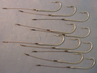 10 ~MUSTAD 7766-DT Duratin 9/0 Tarpon Tuna Hook With 3 3/4'' 275# Brown SS leader