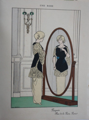 ANDRÉ ÉDOUARD MARTY 1882-1974 STENCIL ENHANCEMENT GOUACHE FASHION FEMME PAQUI...