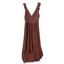 Indulge Women's Boho Crochet Top High Low Ruffle Bottom Maxi Dress Sz S