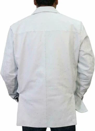 Blazer de cuero genuino de piel de cordero hecho a mano blanco elegante para hombre para negocios formales Foto 2 de 4