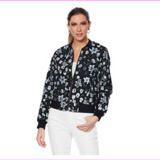 Eva Longoria Jacquard Bomber Jacket Black Floral, Small