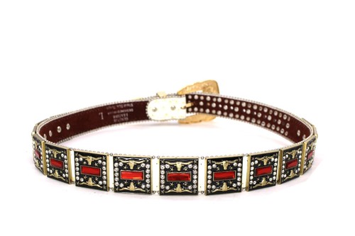 West Star Texas Western Belt Red Rhinestones Longhorn Horse Cowboy Pant 30 34 38 - Picture 34 of 35