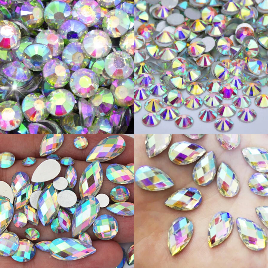 Rhinestone Crystal AB Horse Eye Flat Back Acrylic Diamond Gem MIX ASSORTED 6mm