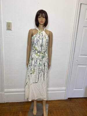 REISS Kayla Midi Dress Watercolor Floral Size US 0 Mid Calf Designer New