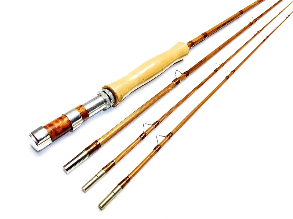 Cañas de pescar clásicas de bambú hechas a mano de 8'6" ~ 7 wt / 3 ~ sección / vintage Foto 2 de 4