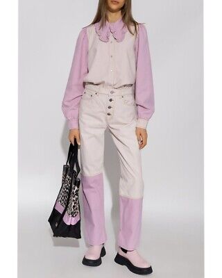 【送料&関税込】Ganni Pants In Rose-pink Cotton Primrose Pink Pink Washed Cotton Twill Pants | GANNI US
