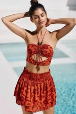 NWT ANTHROPOLOGIE BEADED SKIRT SET Size M Orange Motif Smocked Floral #G3411