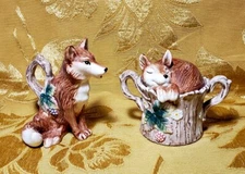 FITZ & FLOYD *REYNARD THE FOX* CREAMER AND SUGAR BOWL w/LID