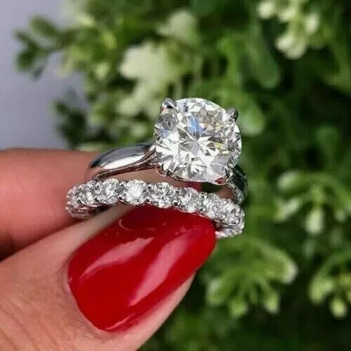 Ehering Set 4,50 kt Rundschliff weißer Moissanit 14 Karat Weißgold vergoldet - Bild 3 von 5