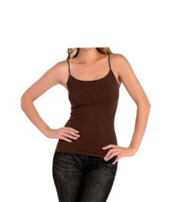 Two Packs Ladies Vest Top Cami Strappy Full Length Cotton Rich Elastane Stretch