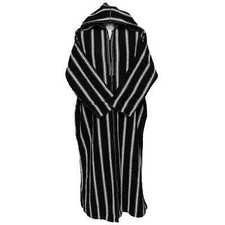 Super Warm Thick Striped Black White Moroccan Winter Wool Hooded Thobe Djella