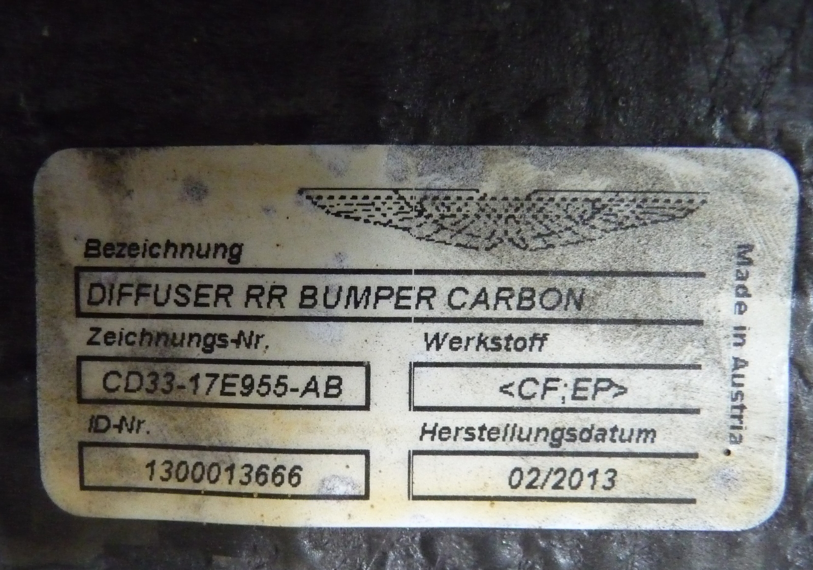 2014-2018 Aston Martin Vanquish Rear Bumper Diffuser Valance CD33-17E955-AB OEM